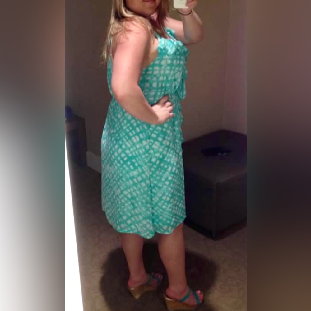 Lane Bryant Mint Green / Teal Summer dress, adjustable straps, elastic waistband - Picture 4 of 9